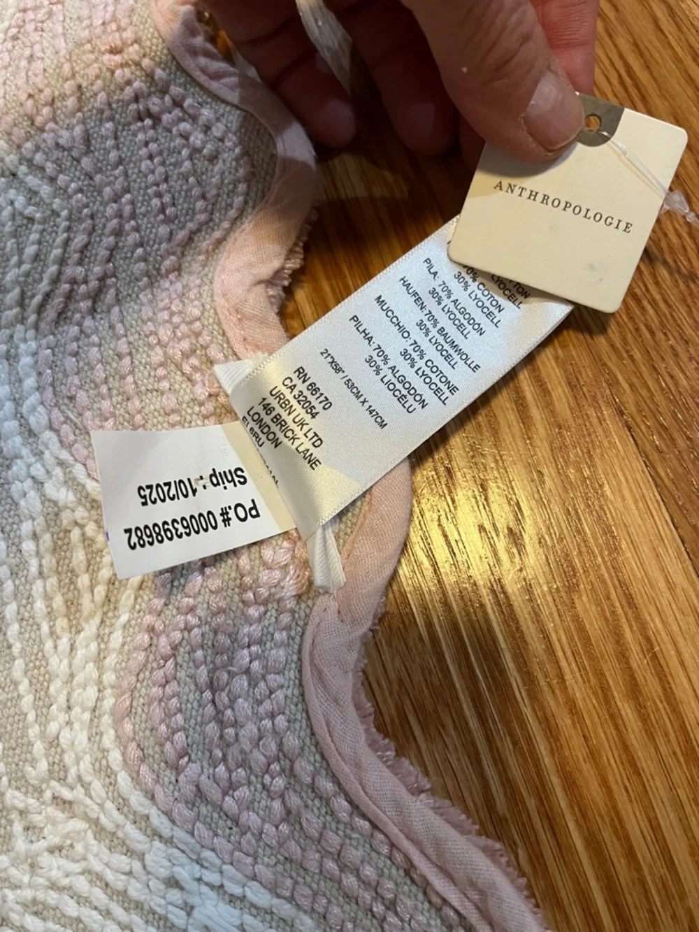 Anthropologie x Maeve Scalloped Cotton Bath Runner Mat Pink White 21x58” NWT